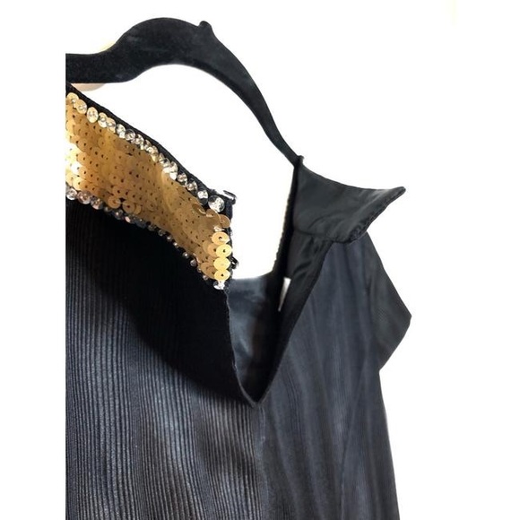Tibi Sequin Bow Cocktail Dress Black Gold - Picture 4 of 7